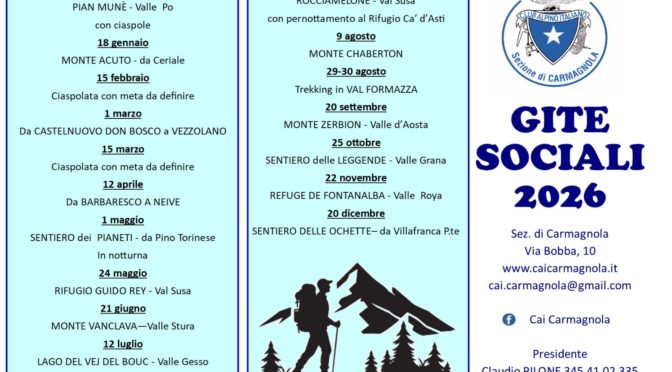 Calendario gite sociali e senior 2026